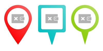 delete, money, wallet. Multicolor pin vector icon, diferent type map and navigation point. on white background