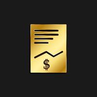 Business report, chart gold icon. Vector illustration of golden dark background. Gold vector icon