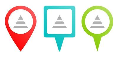 career, finance, pyramid. Multicolor pin vector icon, diferent type map and navigation point. on white background