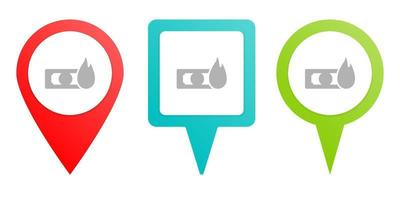 dollar, money, fire. Multicolor pin vector icon, diferent type map and navigation point. on white background