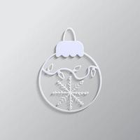 Snowflake, Christmas, ball paper style, icon. Grey color vector background- Paper style vector icon