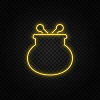 Yellow neon icon money, payment, wallet.Transparent background. Yellow neon vector icon on dark background