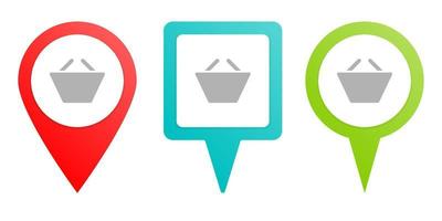 basket, ecommerce, shop. Multicolor pin vector icon, diferent type map and navigation point. on white background