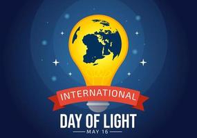 International Day of Light on May 16 Illustration to the Importance Use of Lamp in Flat Cartoon Hand Drawn for Banner or Landing Page Templates vector