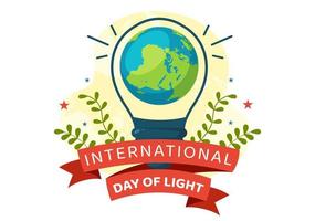 International Day of Light on May 16 Illustration to the Importance Use of Lamp in Flat Cartoon Hand Drawn for Banner or Landing Page Templates vector