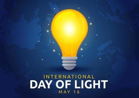 internacional día de ligero en mayo dieciséis ilustración a el importancia utilizar de lámpara en plano dibujos animados mano dibujado para bandera o aterrizaje página plantillas vector