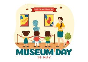 International Museum Day on May 18 Illustration with Building Gallery or Artworks in Flat Cartoon Hand Drawn for Web Banner or Landing Page Templates vector