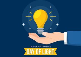 International Day of Light on May 16 Illustration to the Importance Use of Lamp in Flat Cartoon Hand Drawn for Banner or Landing Page Templates vector