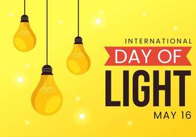 International Day of Light on May 16 Illustration to the Importance Use of Lamp in Flat Cartoon Hand Drawn for Banner or Landing Page Templates vector