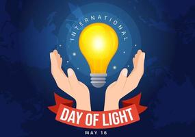 International Day of Light on May 16 Illustration to the Importance Use of Lamp in Flat Cartoon Hand Drawn for Banner or Landing Page Templates vector