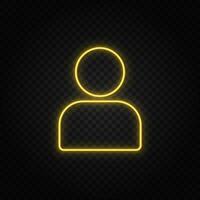 Yellow neon icon avatar. Transparent background. Yellow neon vector icon on dark background
