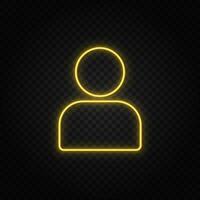 Yellow neon icon avatar. Transparent background. Yellow neon vector icon on dark background