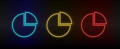 Neon icons, analysis, analytics. Set of red, blue, yellow neon vector icon on darken transparent background