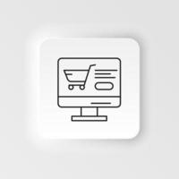 E-commerce neumorphic style vector icon monitor, grocery cart, button outline vector icon icon set