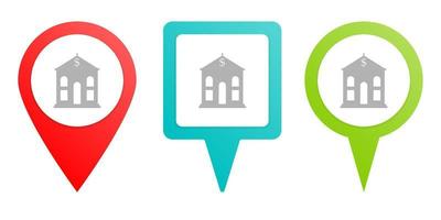 building bank. Multicolor pin vector icon, diferent type map and navigation point on white background