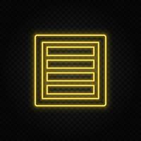 Yellow neon icon box.Transparent background. Yellow neon vector icon on dark background