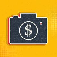 business, camera pop art, retro icon. Vector illustration of pop art style on retro background