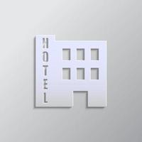 building, hotel paper style, icon. Grey color vector background- Paper style vector icon.