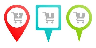 buy, cart, shopping. Multicolor pin vector icon, diferent type map and navigation point. on white background