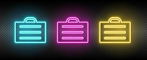 briefcase, business, product neon vector icon. Illustration neon blue, yellow, red icon set