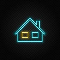 Building, home neon vector icon. Blue and yellow neon vector icon. Vector transparent background