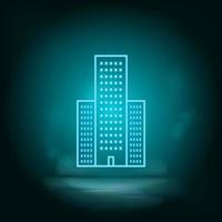 Neon building blue. Blue neon, Building vector icon. Vector background