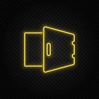 Yellow neon icon deposit, open, safe.Transparent background. Yellow neon vector icon on dark background