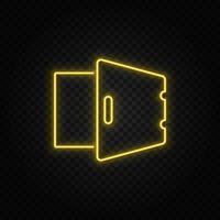 Yellow neon icon deposit, open, safe.Transparent background. Yellow neon vector icon on dark background