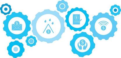 Connected gears and vector icons for logistic, service, shipping, distribution, transport, market, communicate concepts. gear blue icon setanalytics, business growth .