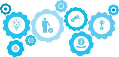 Connected gears and vector icons for logistic, service, shipping, distribution, transport, market, communicate concepts. gear blue icon setbusiness project, commercial .