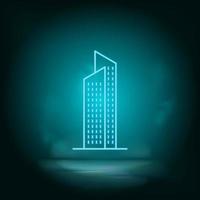 Neon building blue. Blue neon, Building vector icon. Vector background