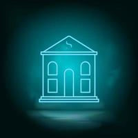 Neon building bank. Blue neon, Building vector icon. Vector background