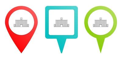 building hospital . Multicolor pin vector icon, diferent type map and navigation point on white background
