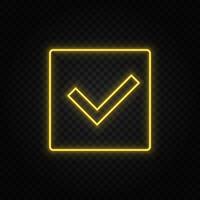 Yellow neon icon box, delivered.Transparent background. Yellow neon vector icon on dark background