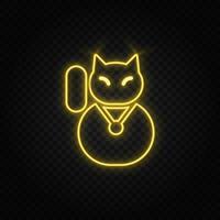 Yellow neon icon cat, lucky, .Transparent background. Yellow neon vector icon on dark background