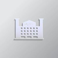 building, hotel paper style, icon. Grey color vector background- Paper style vector icon.