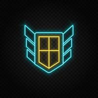 Antivirus, block. Blue and yellow neon vector icon. Transparent background on dark background