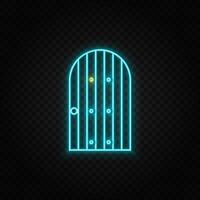 Castle, door, icon neon icon. Blue and yellow neon vector icon. Transparent background