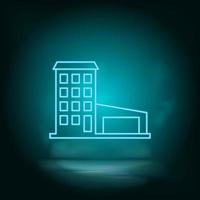 Neon building blue. Blue neon, Building vector icon. Vector background