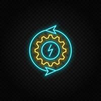 settings, eco, energy neon vector icon. Blue and yellow neon vector icon. Vector transparent background