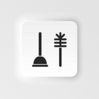 Toilet Plunger with Brush, Bathroom Clean Equipment. Flat neumorphic style neumorphic style vector icon Icon illustration. Simple black symbol on white background.