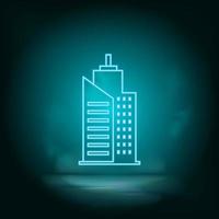 Neon building blue. Blue neon, Building vector icon. Vector background