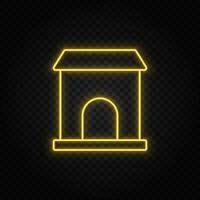 Yellow neon icon building, college. Transparent background. Yellow neon vector icon on dark background