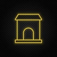 Yellow neon icon building, college. Transparent background. Yellow neon vector icon on dark background