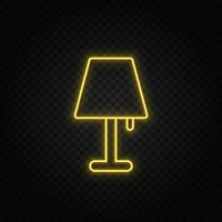 Yellow neon icon lamp. Transparent background. Yellow neon vector icon on dark background