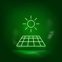 Solar, sun, charger neon vector icon. Save the world, green neon, Green background