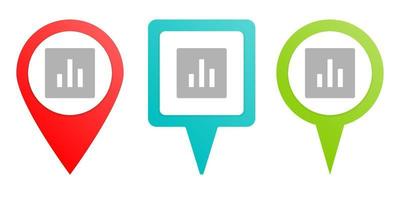 analytics, graph. Multicolor pin vector icon, diferent type map and navigation point. on white background