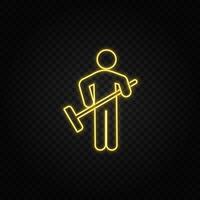 Yellow neon icon clean, cleaner, man. Transparent background. Yellow neon vector icon on dark background