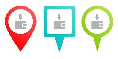 incoming, money, salary. Multicolor pin vector icon, diferent type map and navigation point. on white background