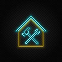 building, construction, industry, maintenance. Blue and yellow neon vector icon. Vector transparent background